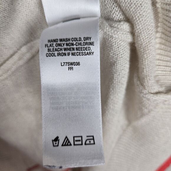 Cabela's Cream Orange Cardigan Sweater L Merino Wool Zip Embroidered Flower Boho - Picture 6 of 6